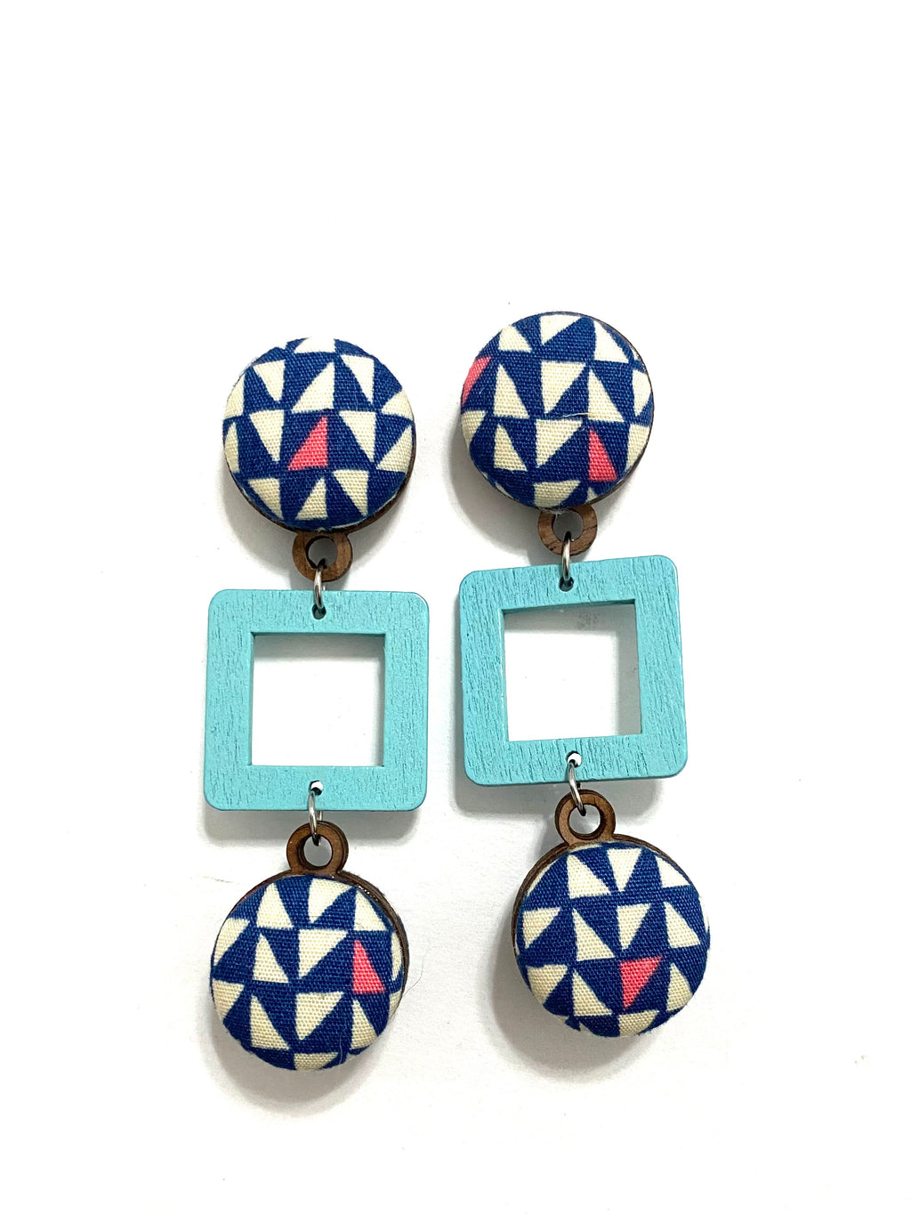 BOTÓN DE AZÚCAR - Ventana Earrings- Large- Triangular Blue