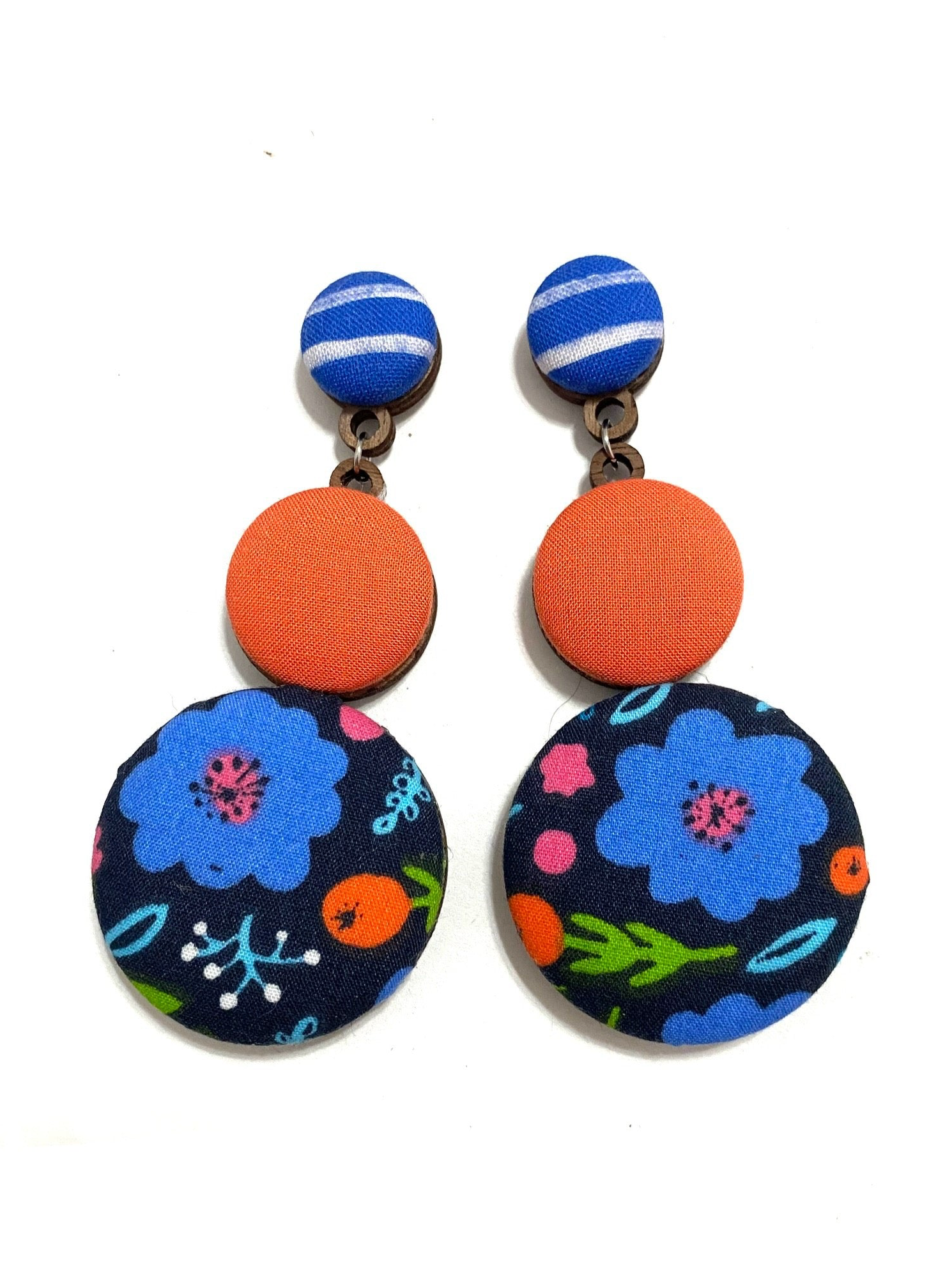 BOTÓN DE AZÚCAR - Big Earrings- Blue Flowers and Orange