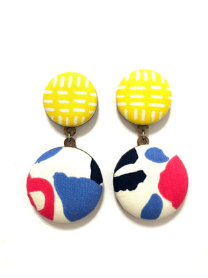 Double Earrings- Yellow and Blobs