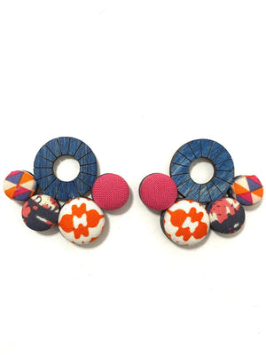 BOTÓN DE AZÚCAR - Nube Earrings- Blue - Pink and Orange