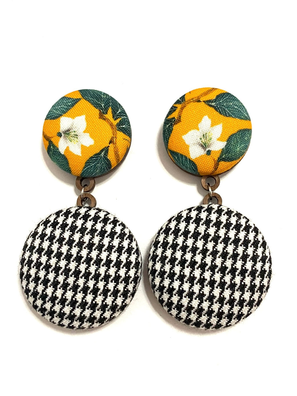 Double Earrings- Lillies and Houndstooth