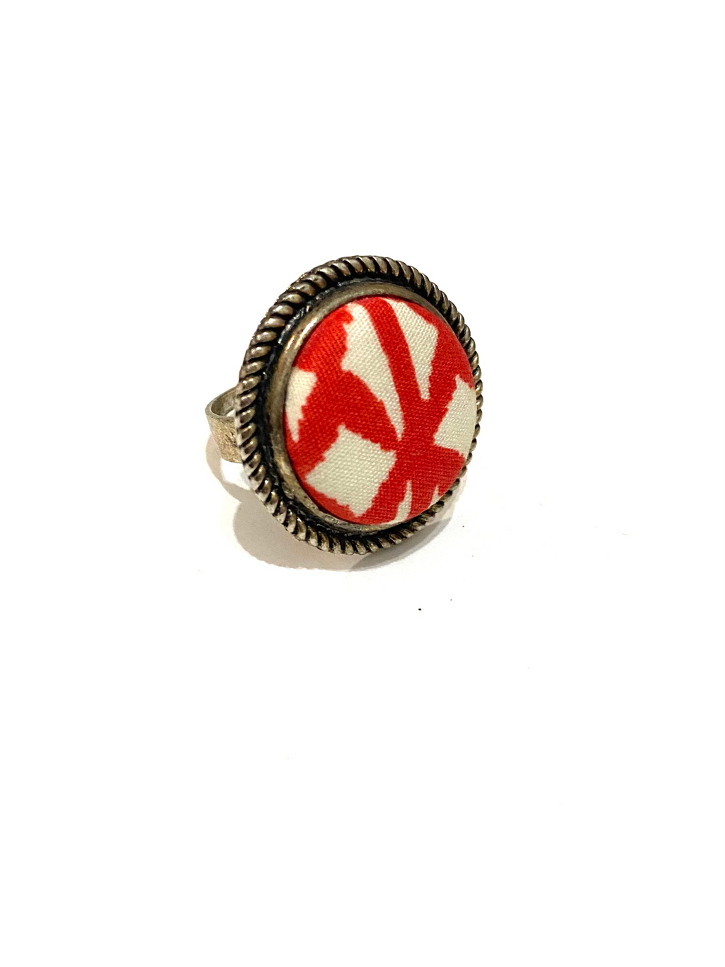 Silver Tone Ring- Red Tribal