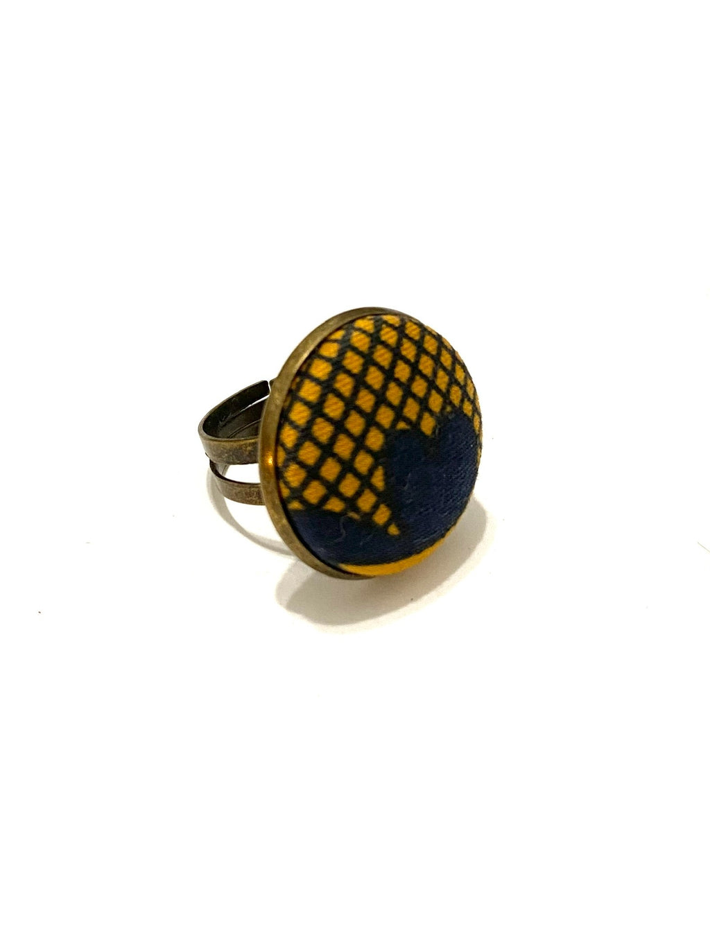 Brass Tone Ring- Mustard Grid