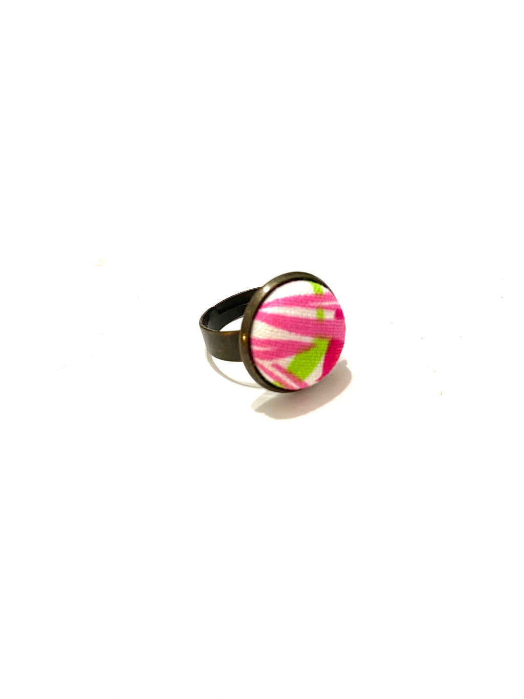 Brass Tone Ring- Pink Palms