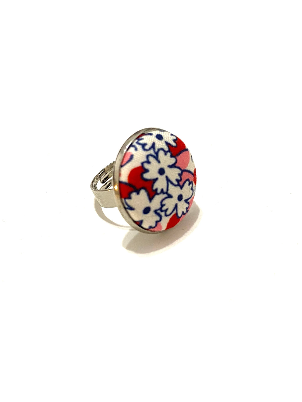Silver Tone Ring- Red Hues Flowers