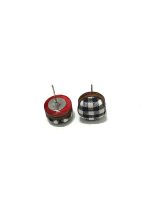 Small Studs - Black White Gingham