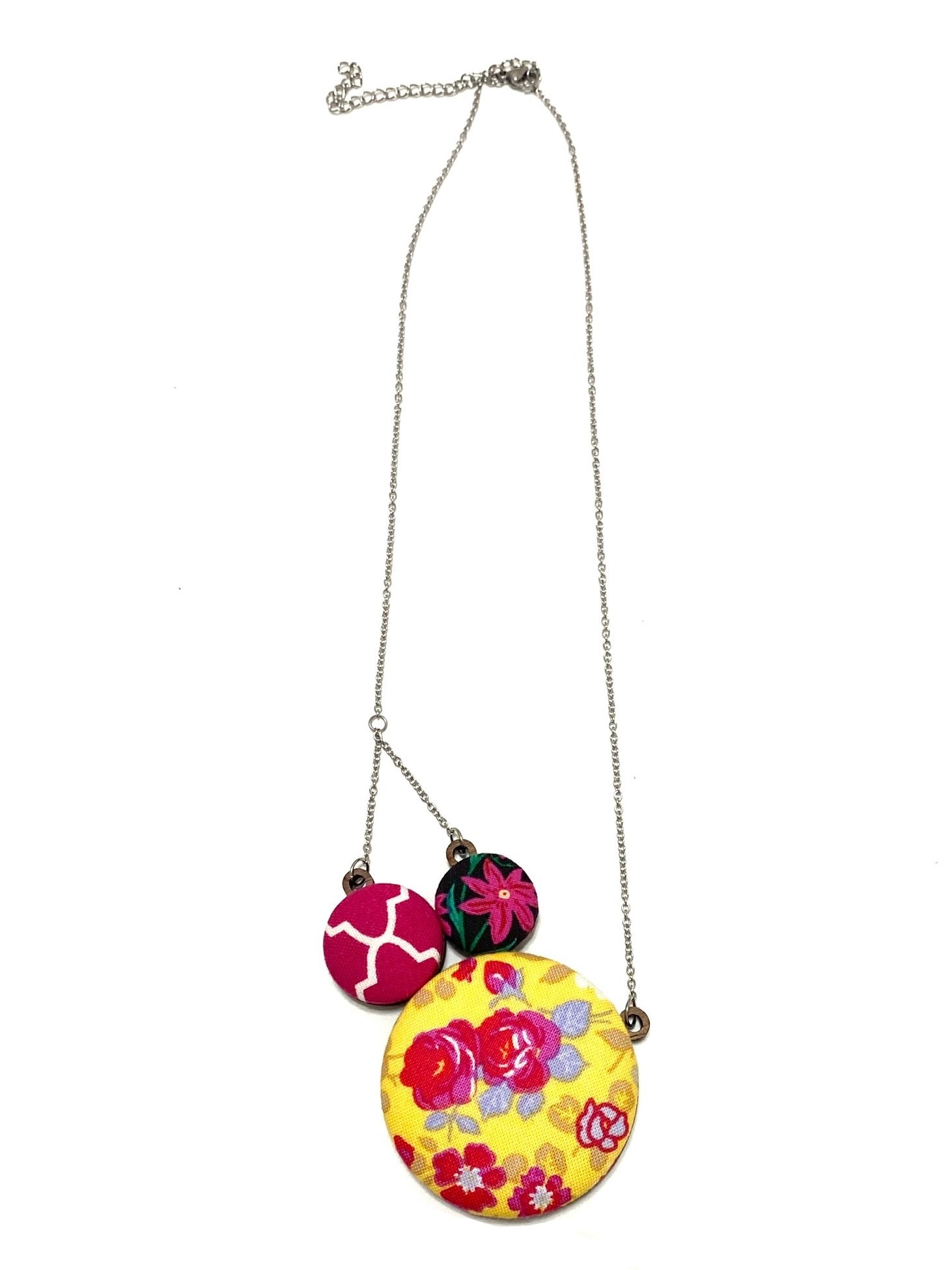 Dulce Necklace- Pink Flowers on Yellow