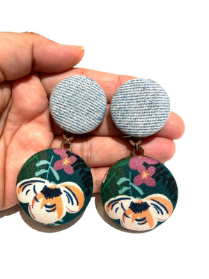BOTÓN DE AZÚCAR - Double Earrings- Denim Flowers