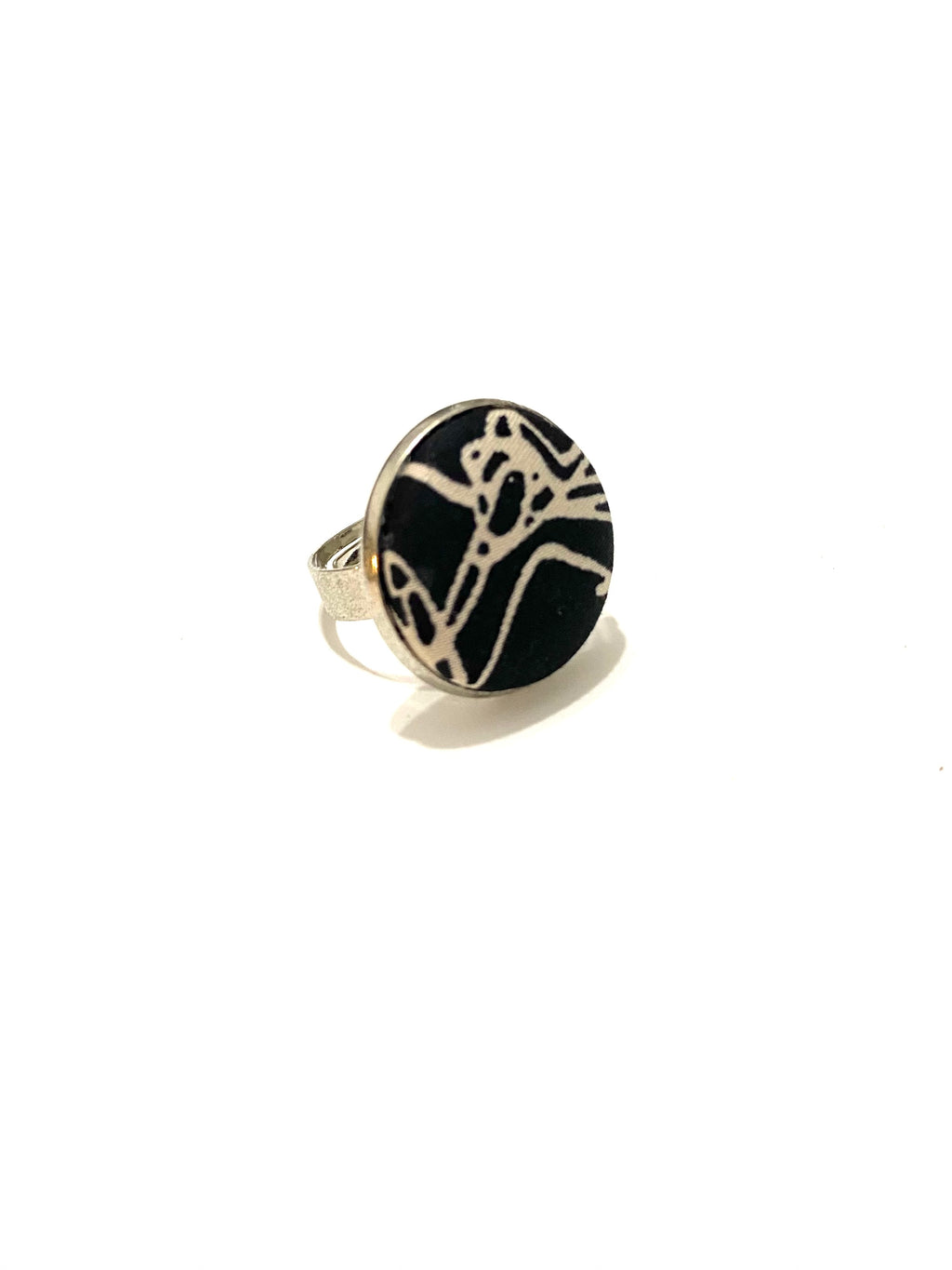 Silver Tone Ring- Black Scribbles