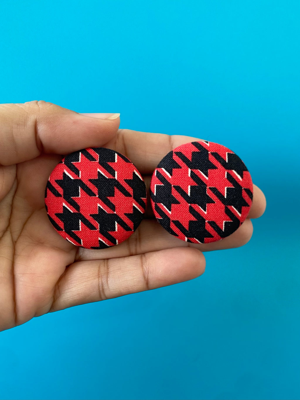 Large Studs -  Red Houndstooth