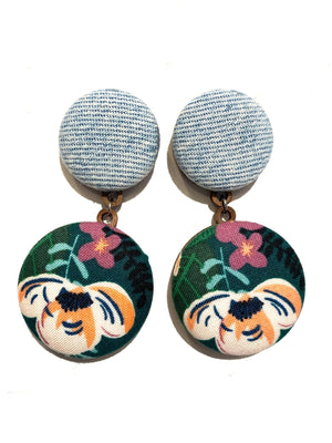 BOTÓN DE AZÚCAR - Double Earrings- Denim Flowers