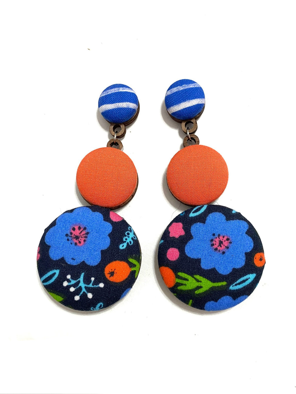 Big Earrings- Blue Flowers and Orange