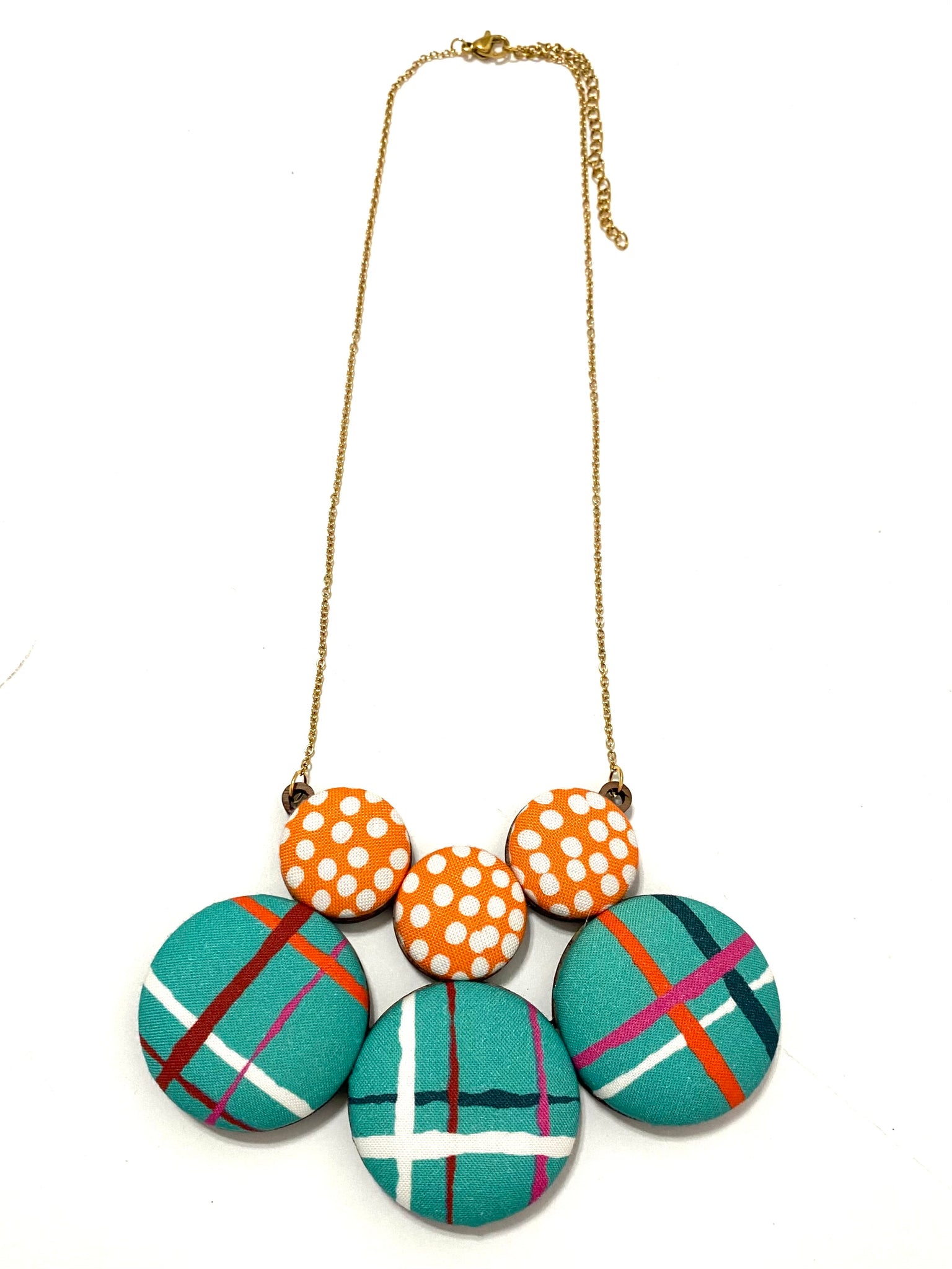 Azúcar Necklace- Teal Plaid Coral Dots