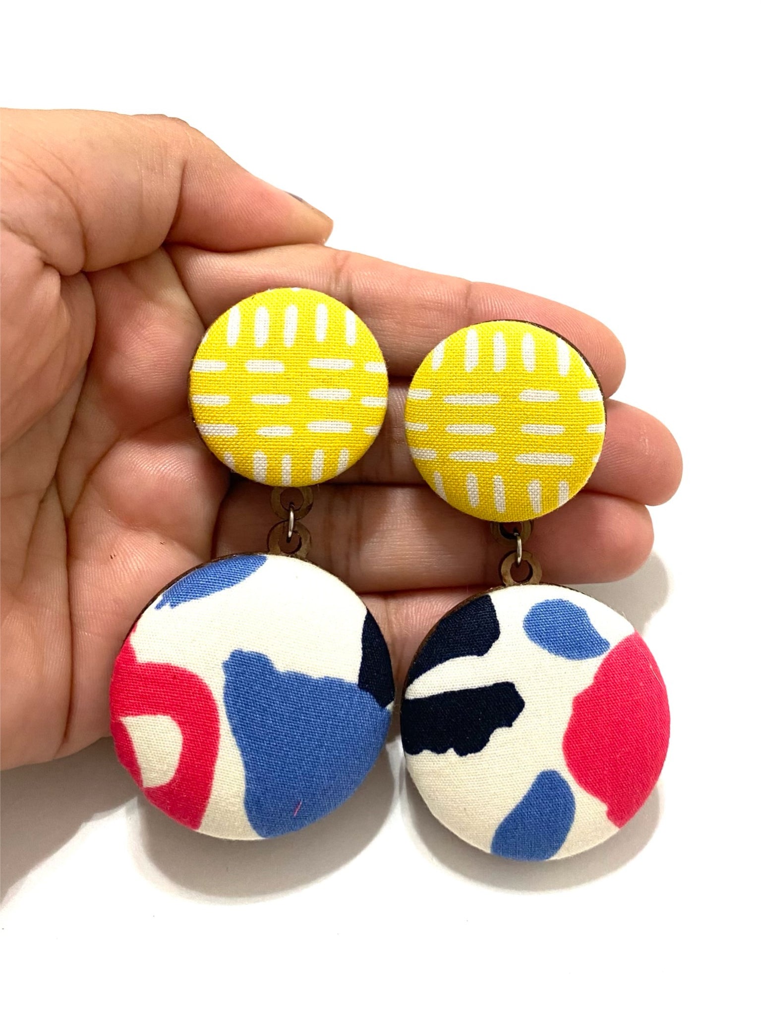 Double Earrings- Yellow and Blobs