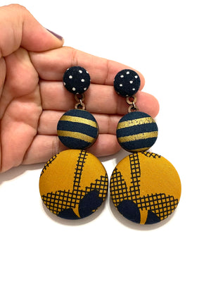 BOTÓN DE AZÚCAR - Big Earrings- Mustard Navy