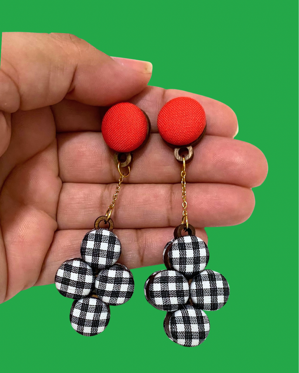 Cluster Earrings- Black White Gingham