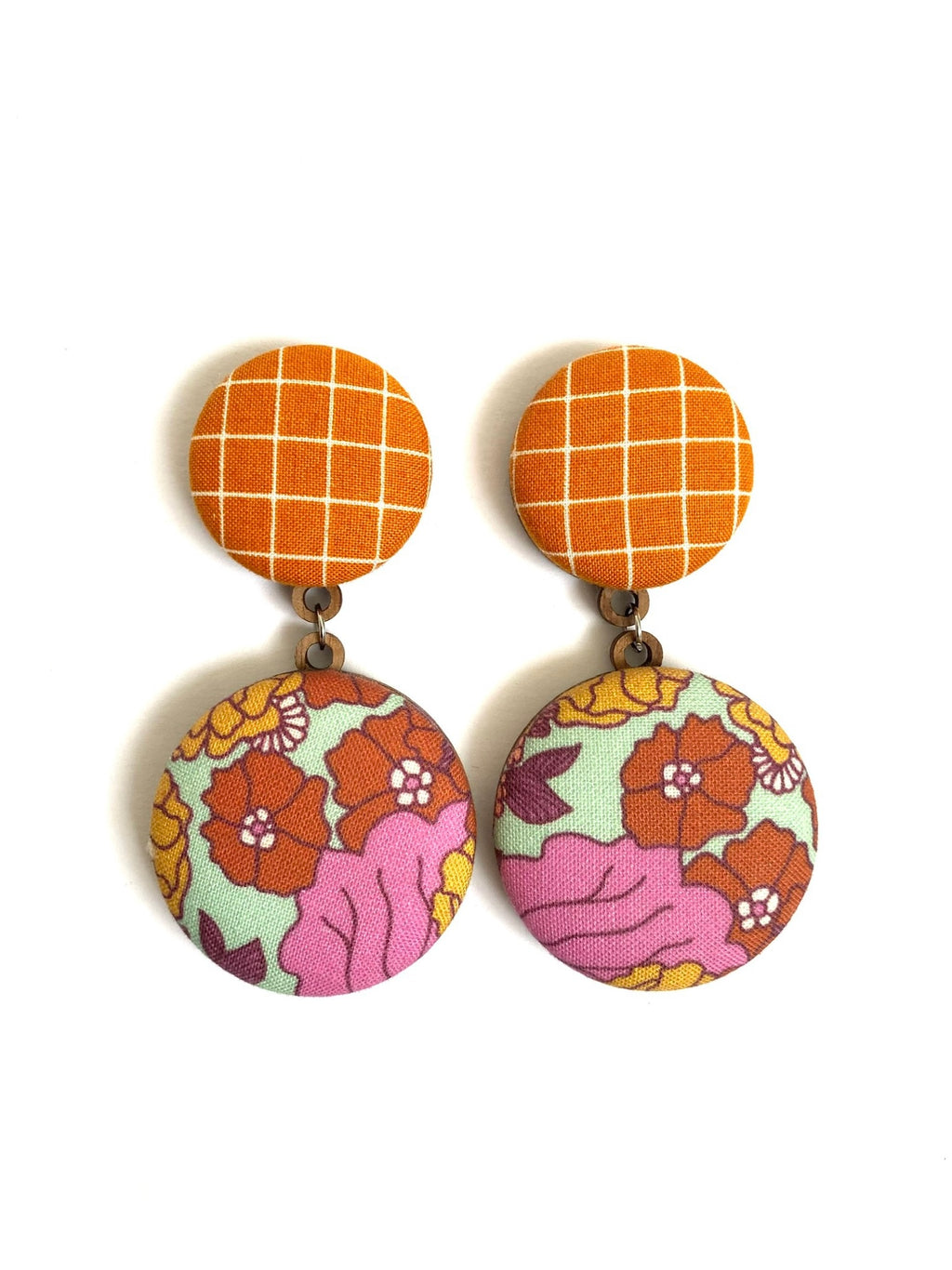 BOTÓN DE AZÚCAR - Double Earrings- Caramel Grid Flowers