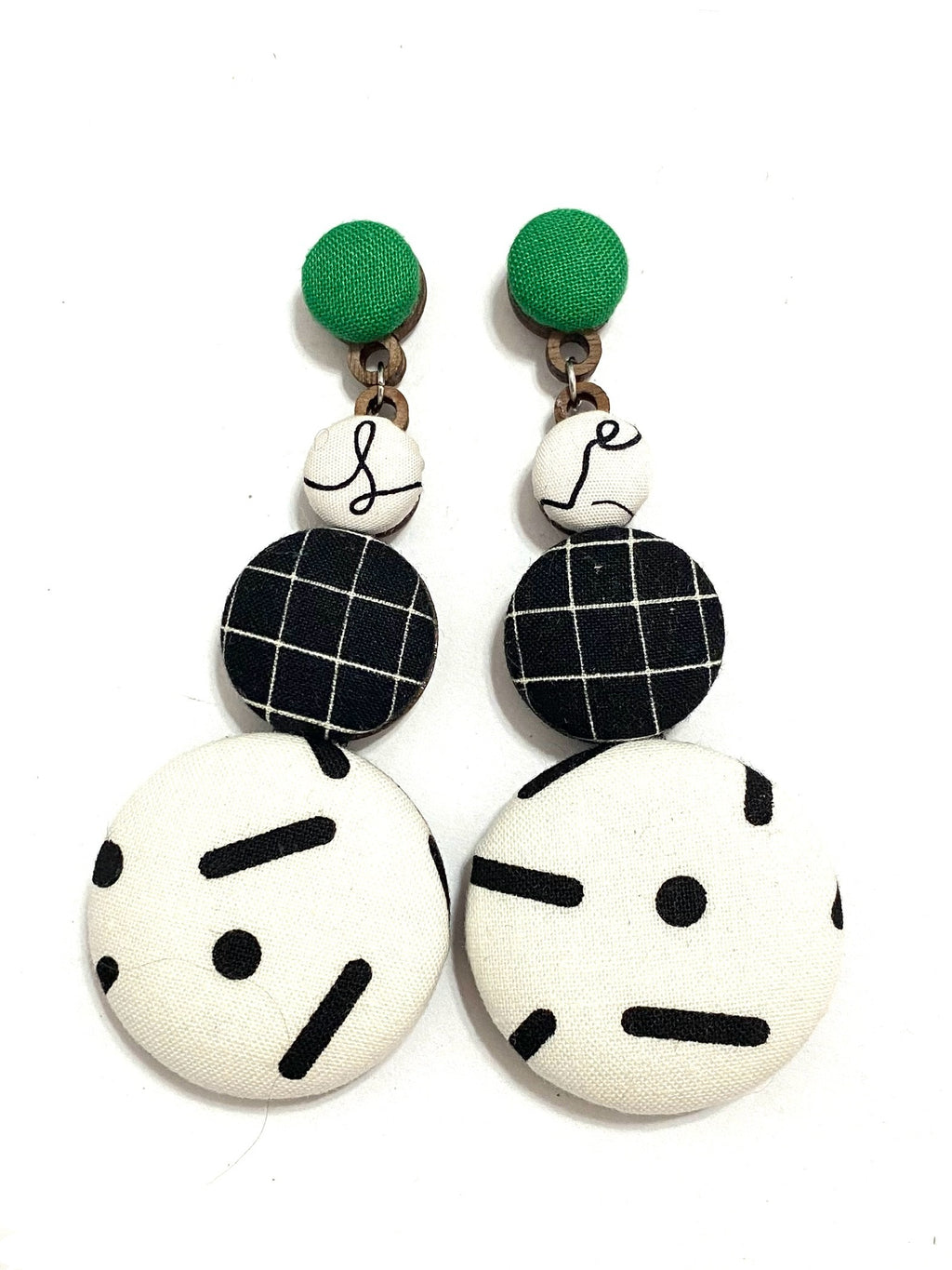 Long Earrings- Black White Green