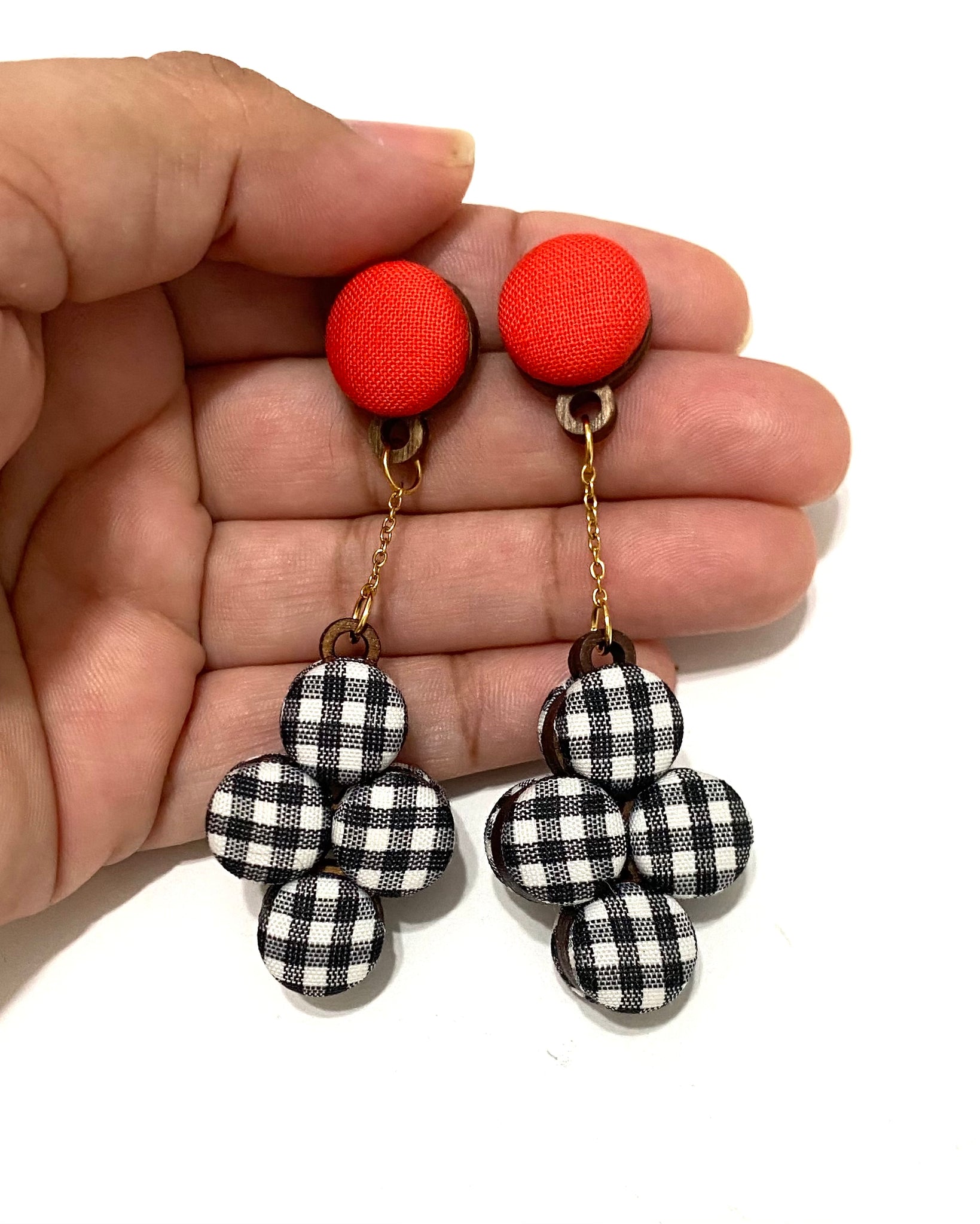 Cluster Earrings- Black White Gingham