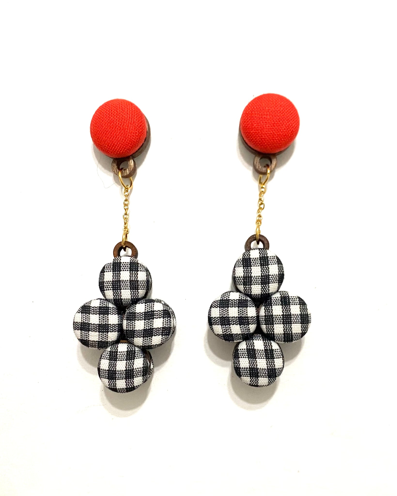 Cluster Earrings- Black White Gingham