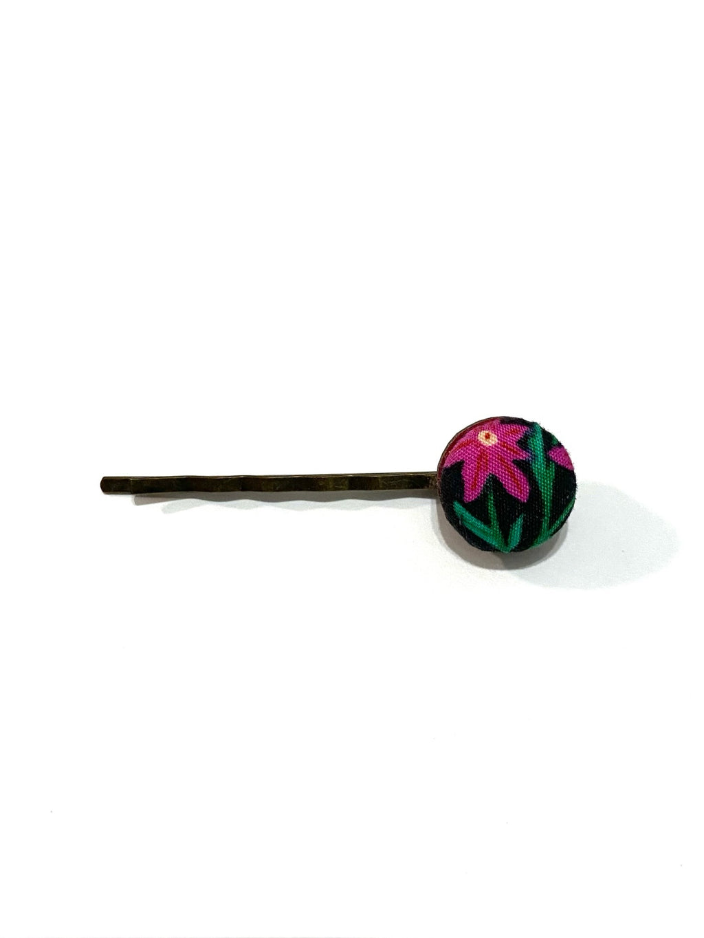 Bobby Pin- Antique Brass - Pink Flower