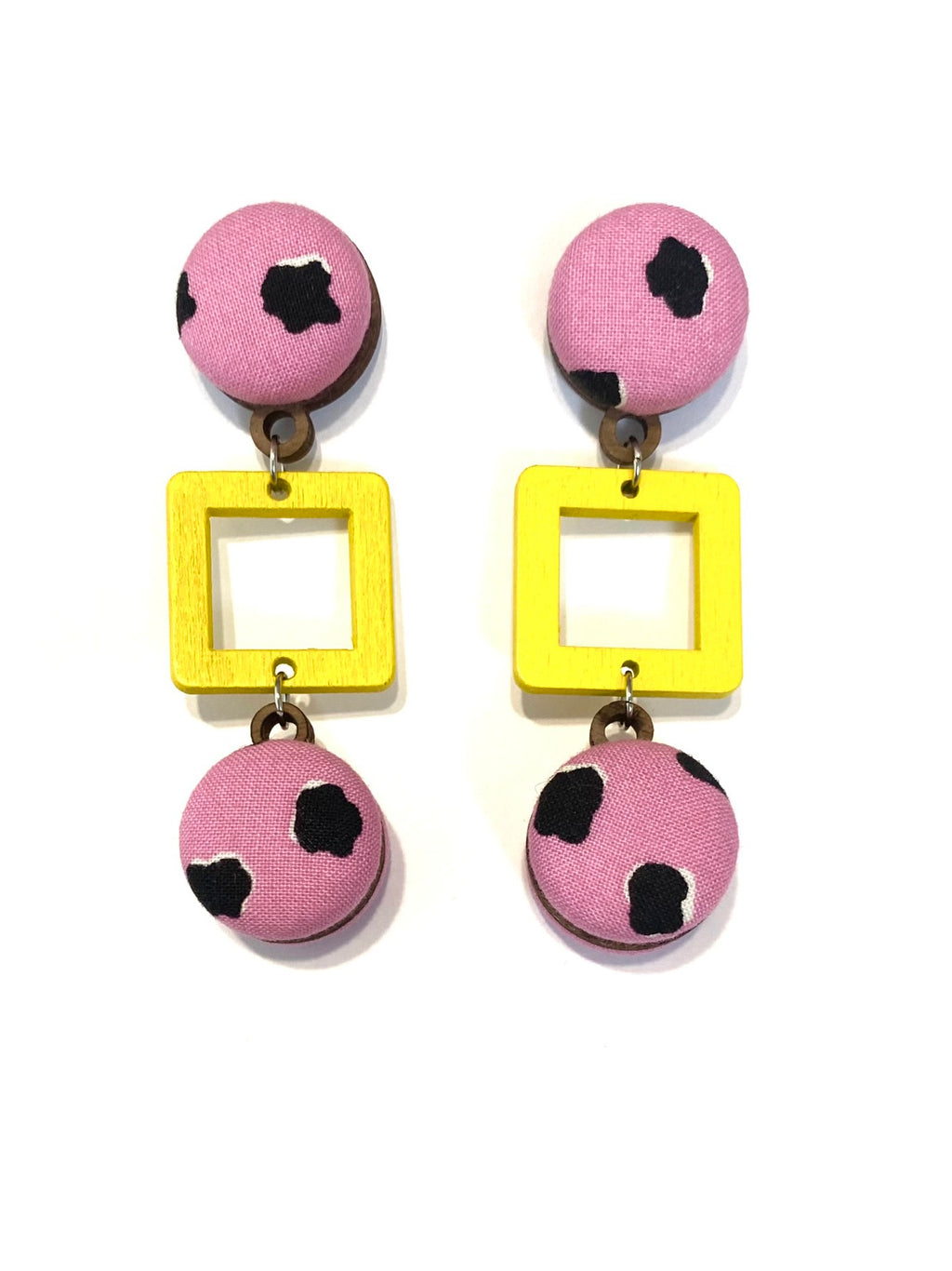 BOTÓN DE AZÚCAR - Ventana Earrings- Large- Pink and Yellow