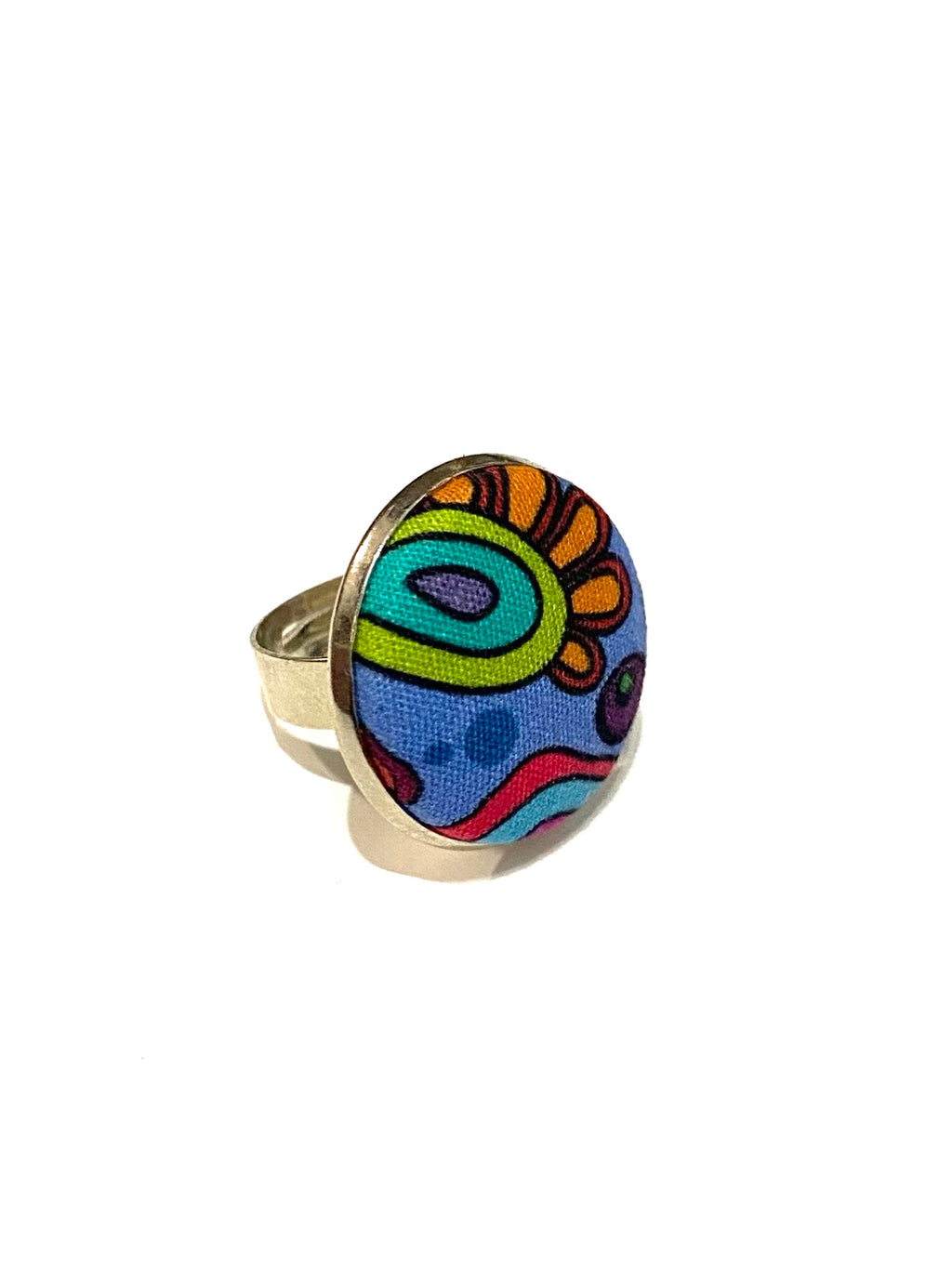 Silver Tone Ring- Blue Groove