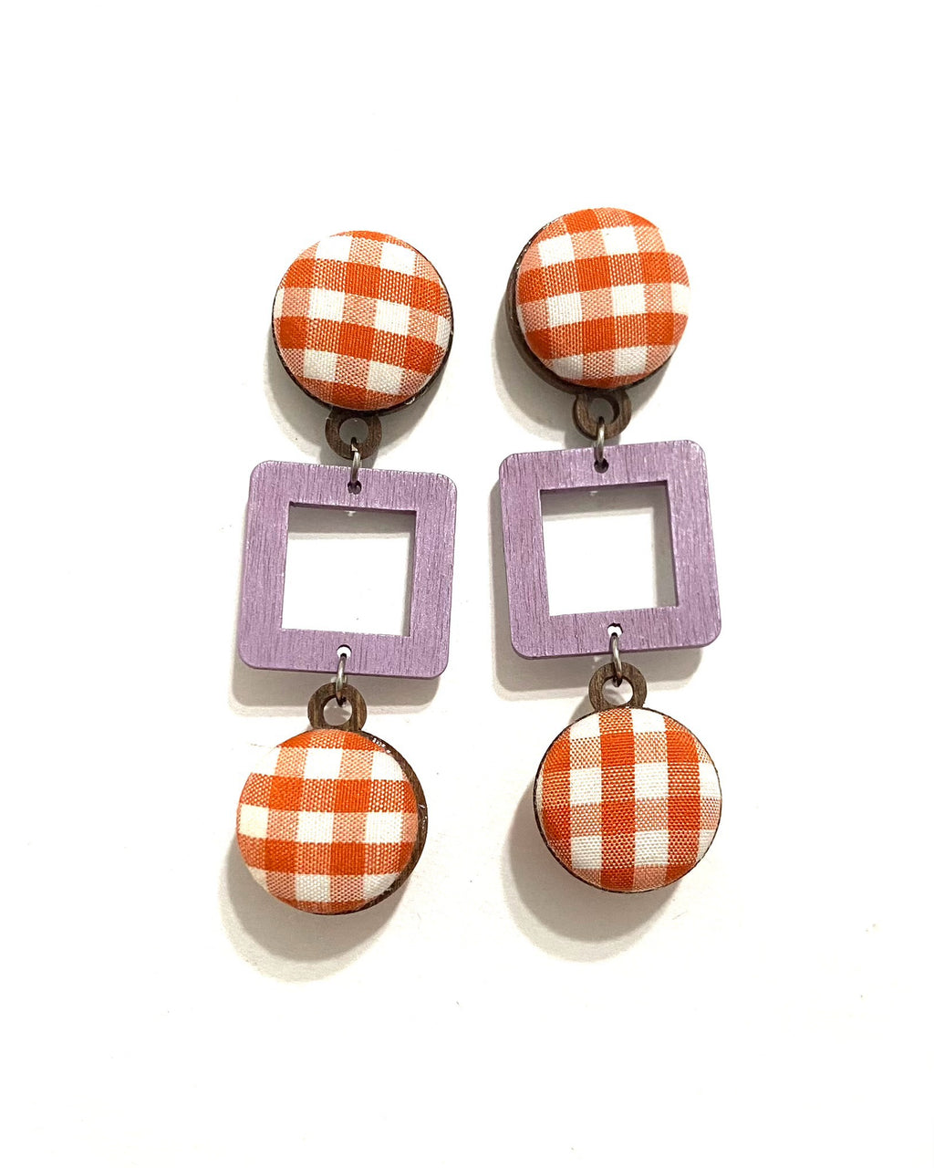 Ventana Earrings- Large- Red Orange Gingham