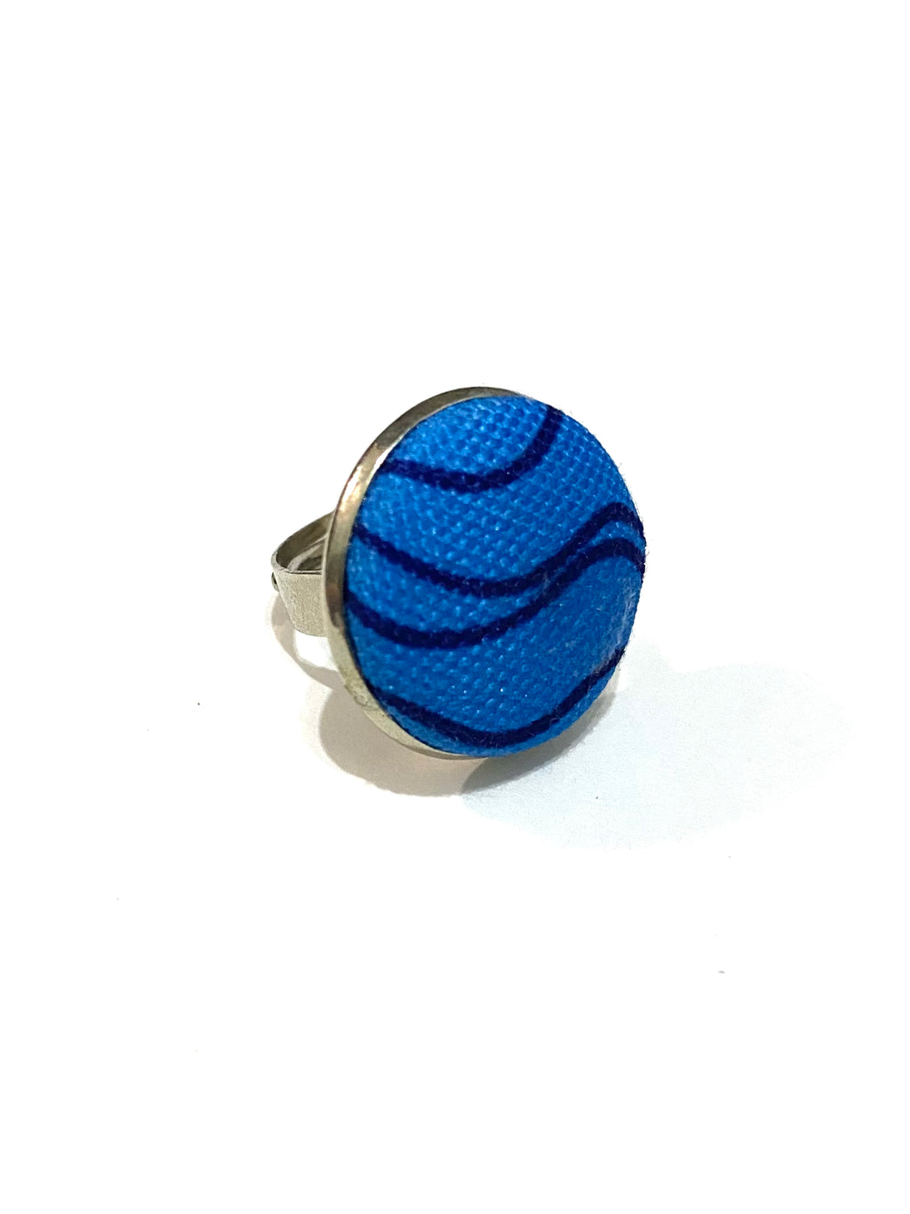 Silver Tone Ring- Blue Waves