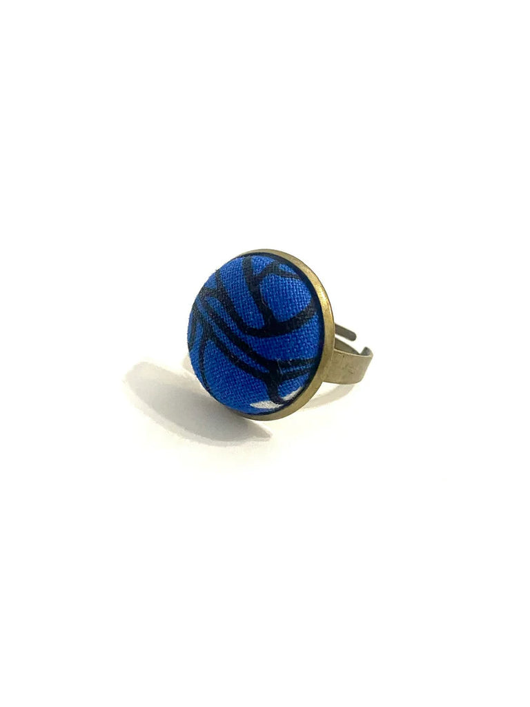 Brass Tone Ring- Blue Texture